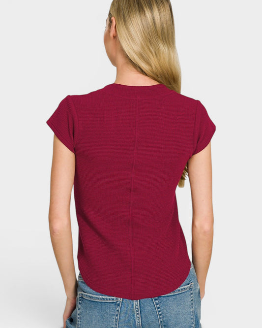 Berry Waffle Knit Snap Button Top