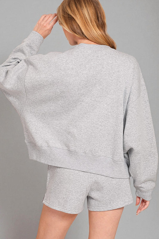 Heather Gray Fleece Pullover & Shorts Set