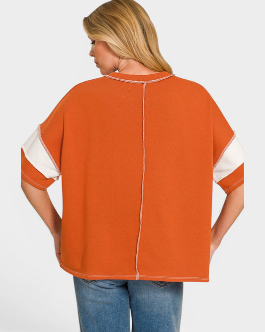 Rust Stripe Short Sleeve Top