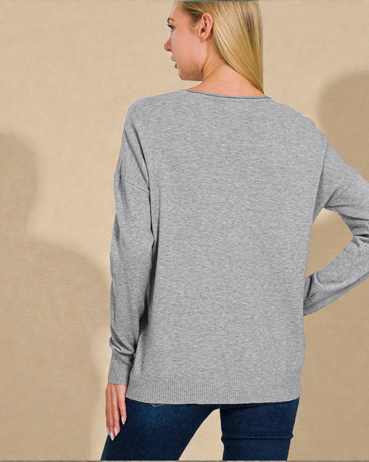 Gray Knit Long Sleeve Top