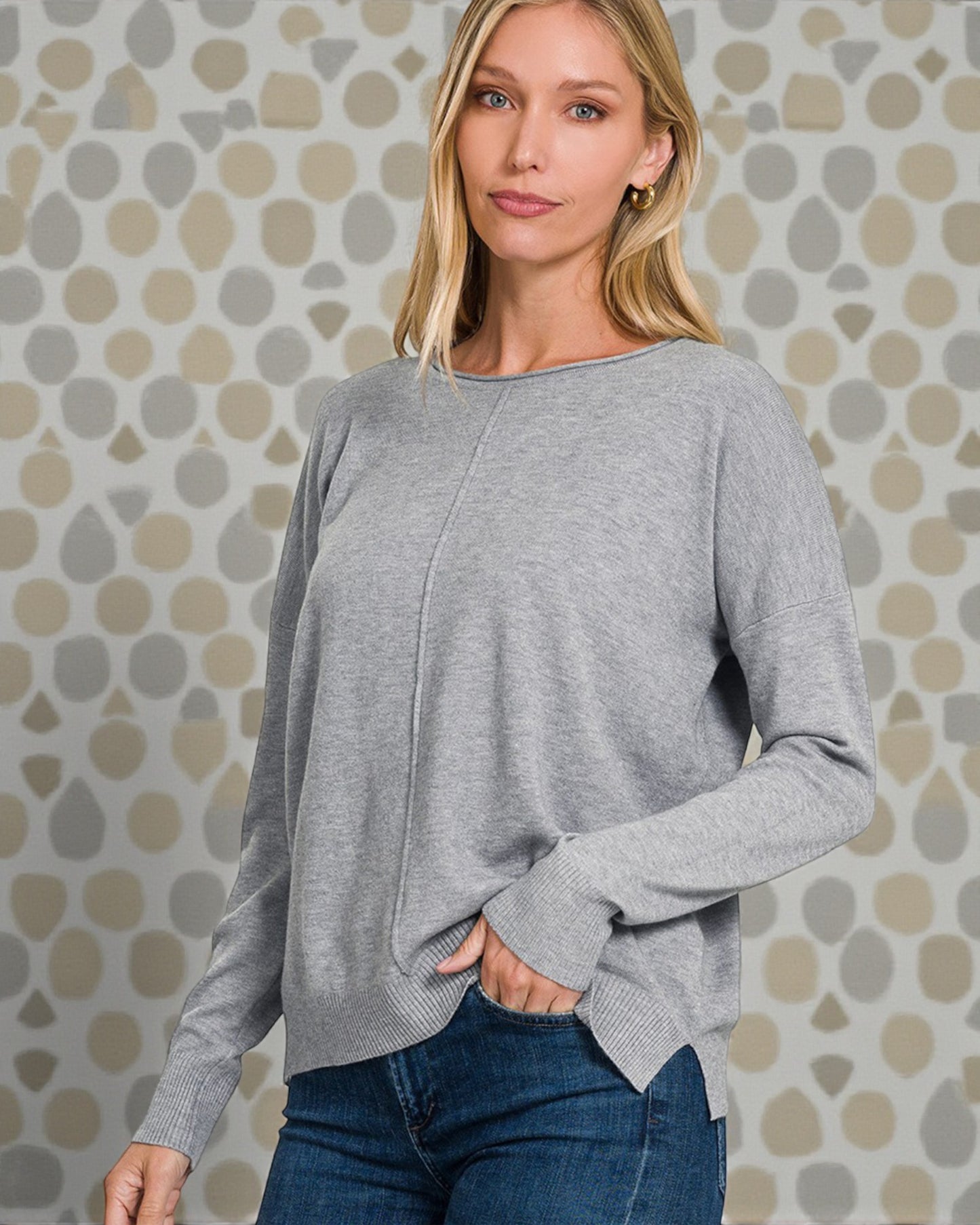 Gray Knit Long Sleeve Top