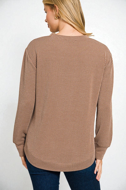 Mocha Ribbed Knit Pullover Sweater
