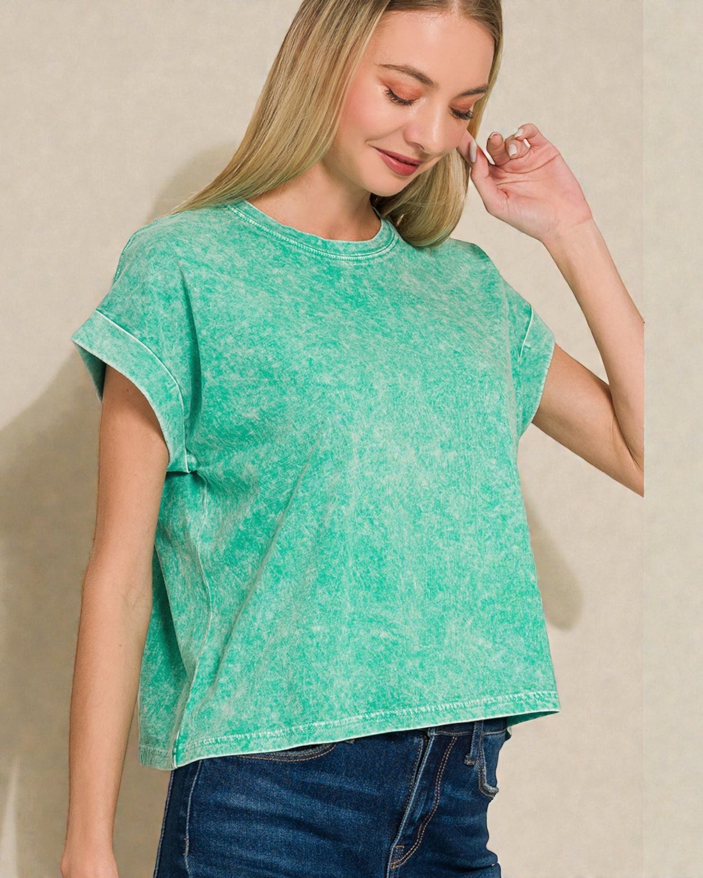 Mint Mineral Wash Boxy Tee