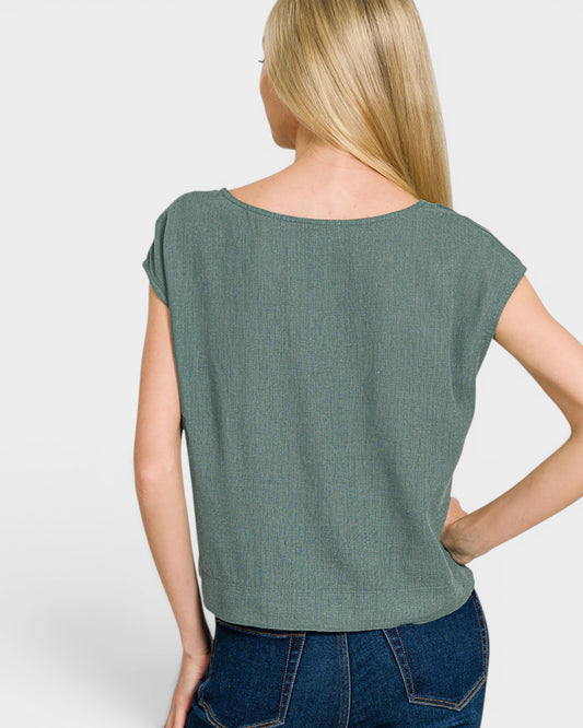 Sage Linen Blend Cap Sleeve Top