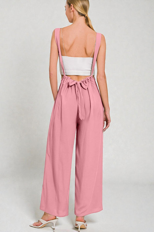 Rose Pink Wide Leg Suspender Pants