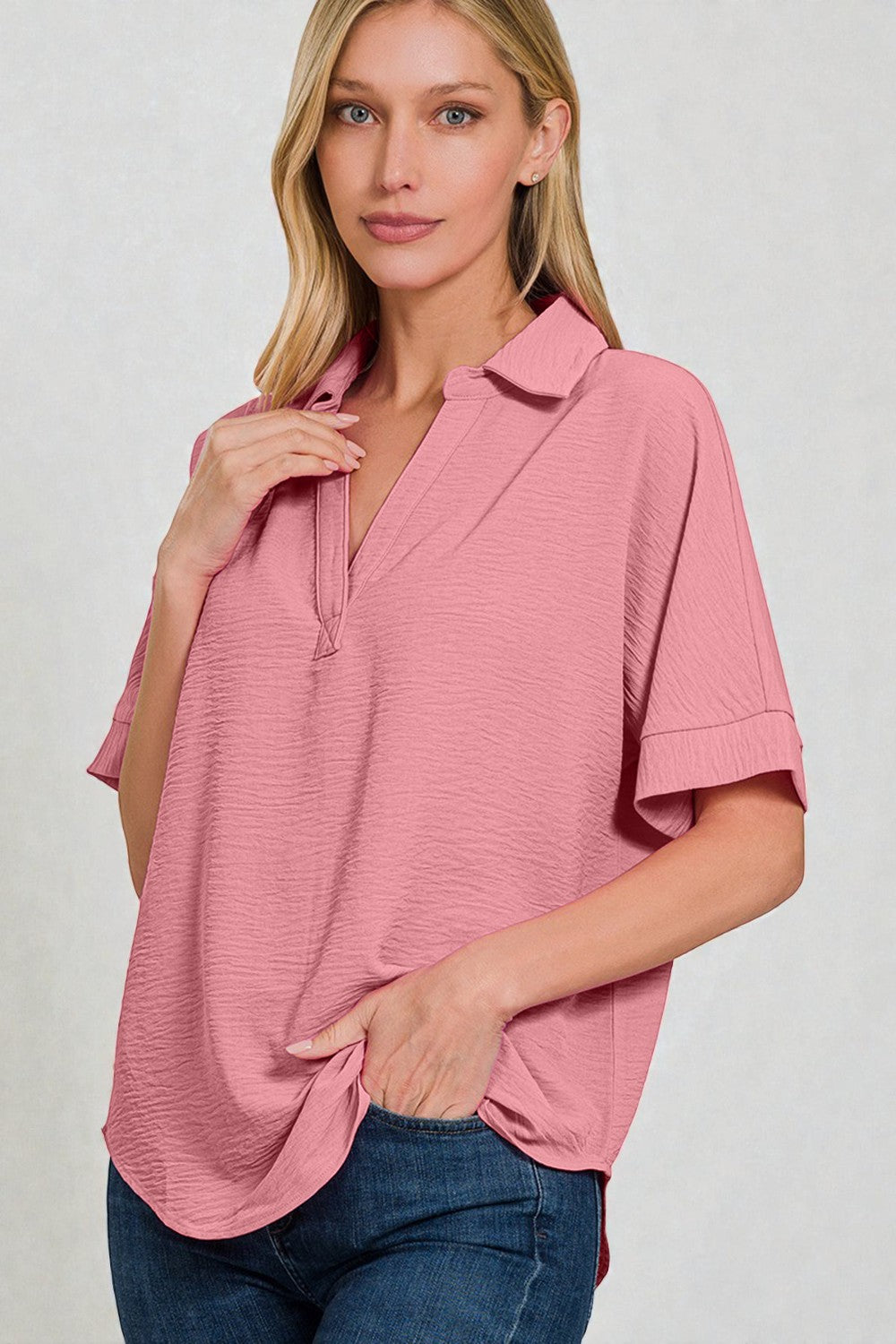 Dusty Rose Collared Relaxed Top
