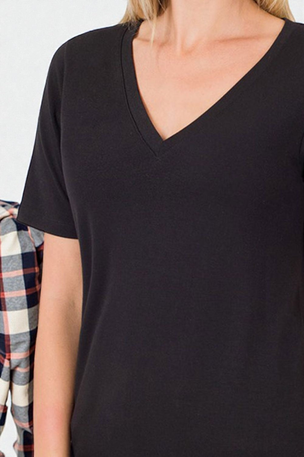 Black V-Neck Short Sleeve Top