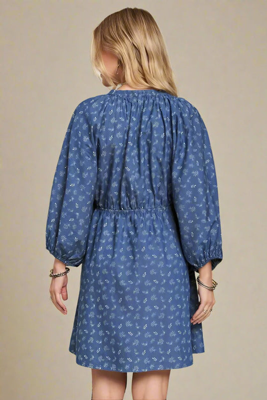 ADORA - Balloon Sleeve Mini Dress – Indigo Vine Print