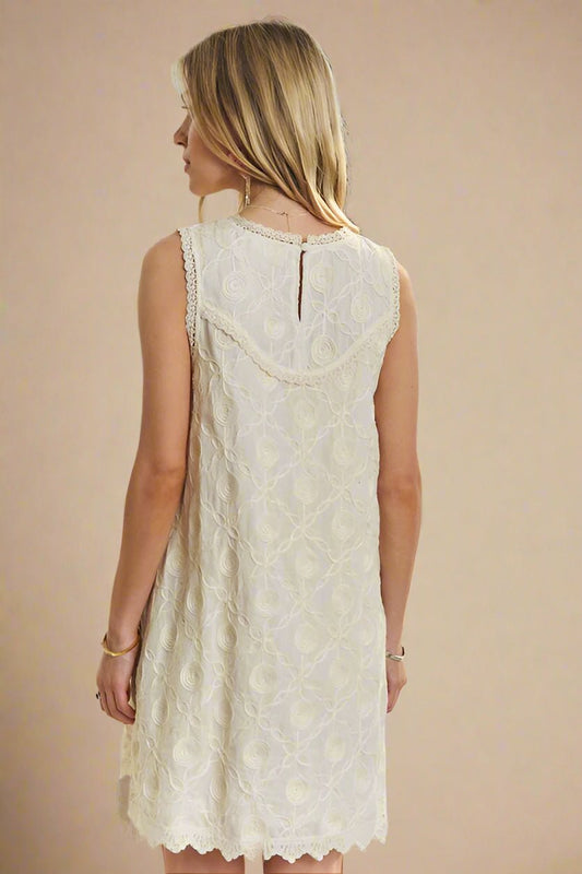 ADORA - Beige Jacquard Sleeveless Mini Shift Dress