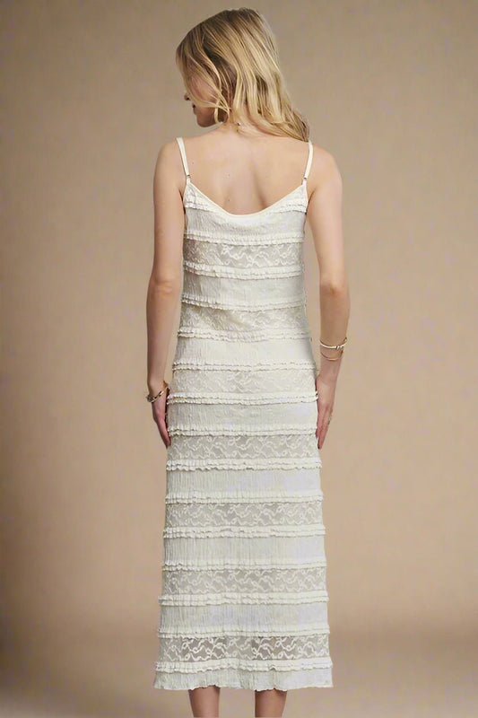 ADORA - Beige Lace Midi Slip Dress