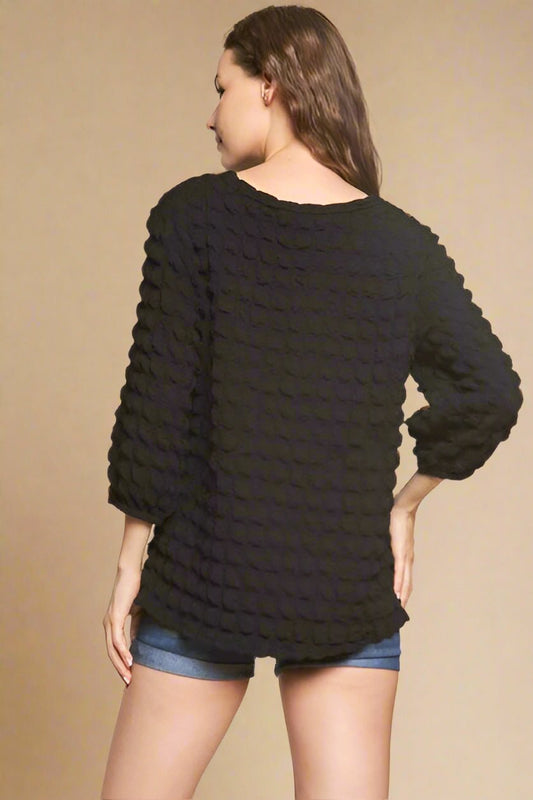 ADORA - Black Bubble Texture Blouse