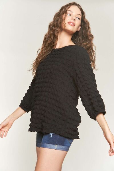 ADORA - Black Bubble Texture Blouse