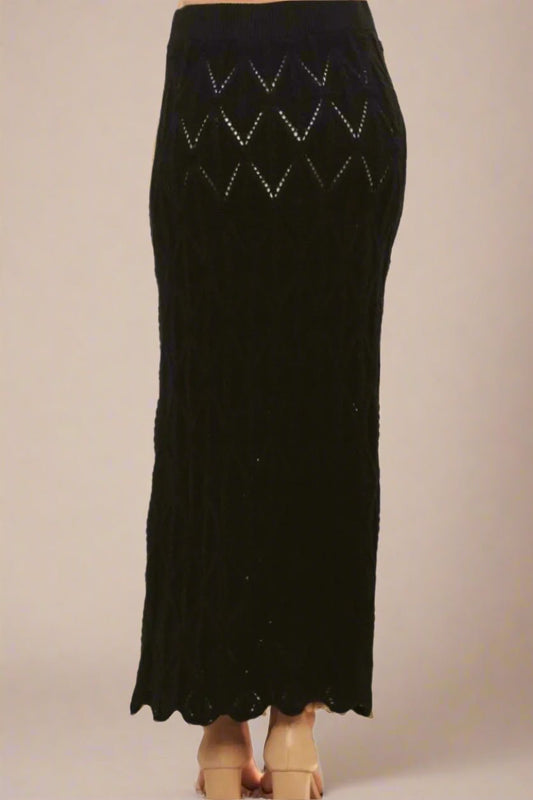 ADORA - Chevron Pointelle Knit Midi Skirt – Black