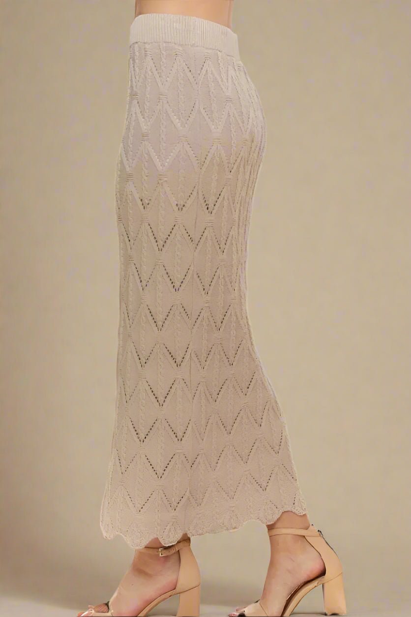 ADORA - Chevron Pointelle Knit Midi Skirt – Oatmeal Beige