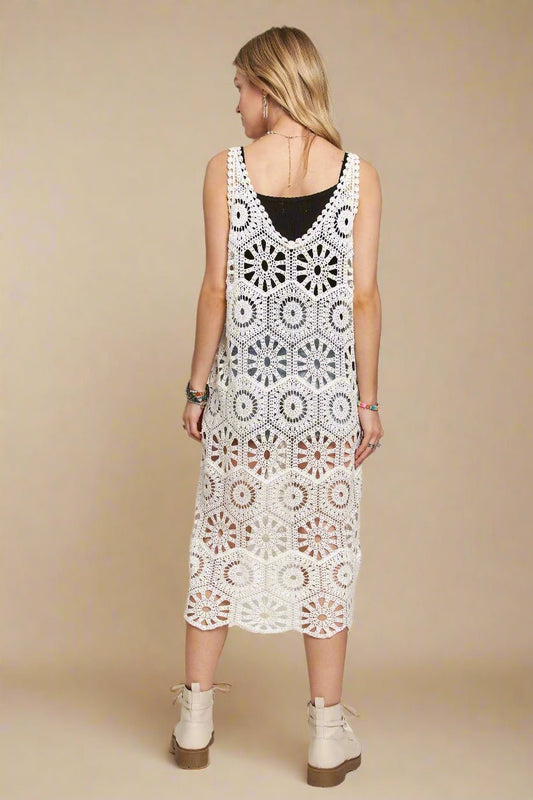 ADORA - Crochet Midi Cover Up in White