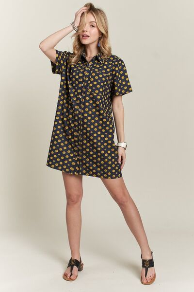 ADORA - Dark Denim Floral Button - Up Mini Dress