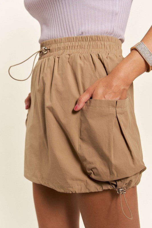 ADORA - Drawstring Mini Skort with Pockets in Tan