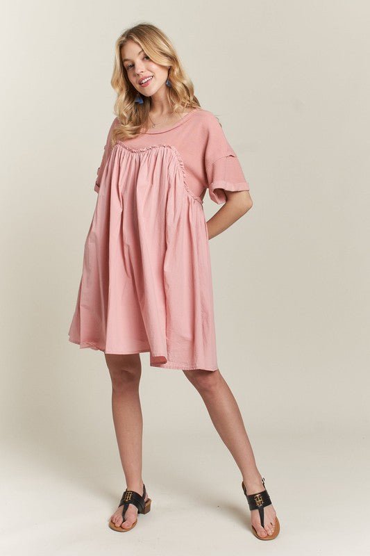 ADORA - Dusty Pink Babydoll Mini Dress