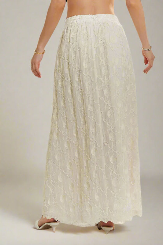ADORA - Embroidered Cotton Maxi Skirt in Cream Beige
