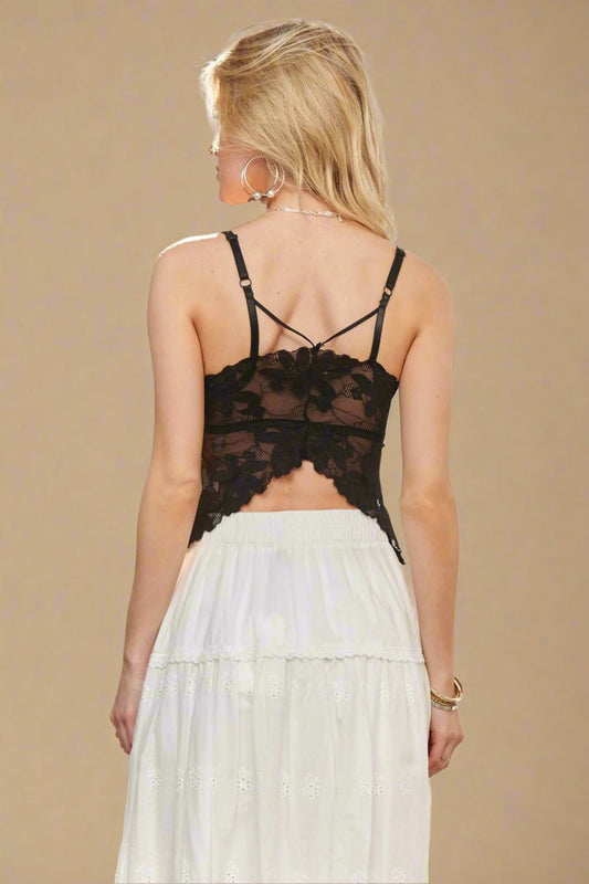 ADORA - Embroidered Floral Lace Cami in Black