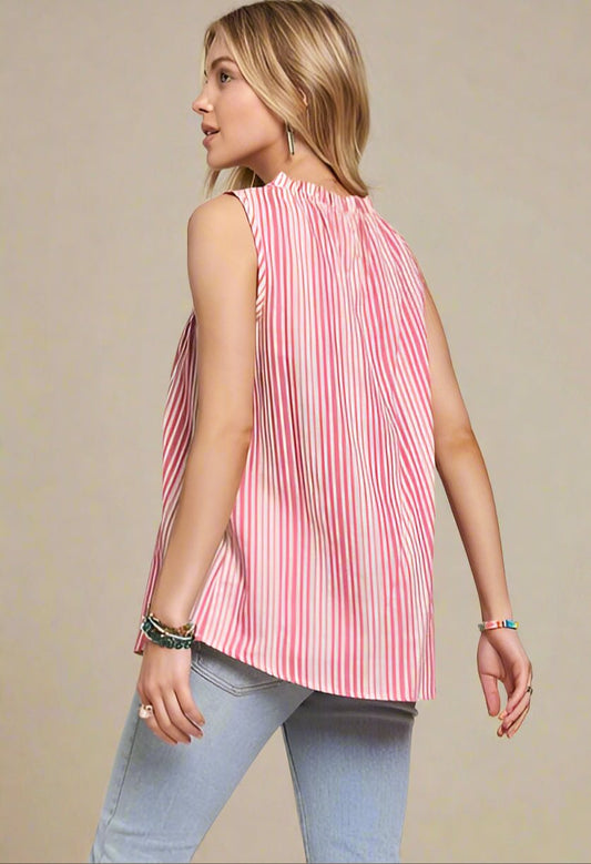 ADORA - Hot Pink Striped Sleeveless Top