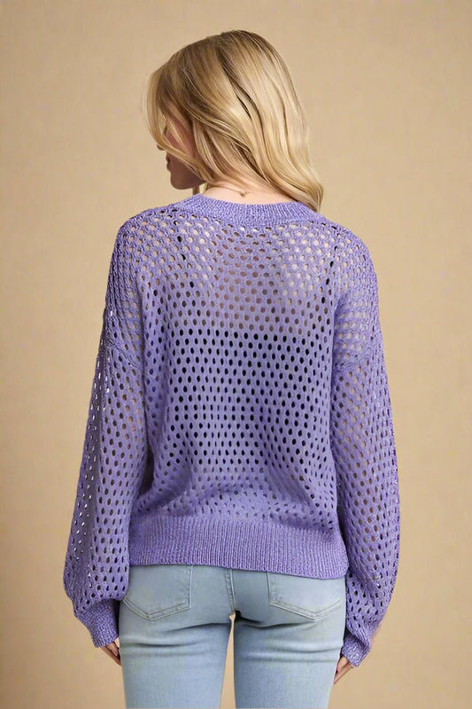 ADORA - Lavender Open Knit Pullover Sweater