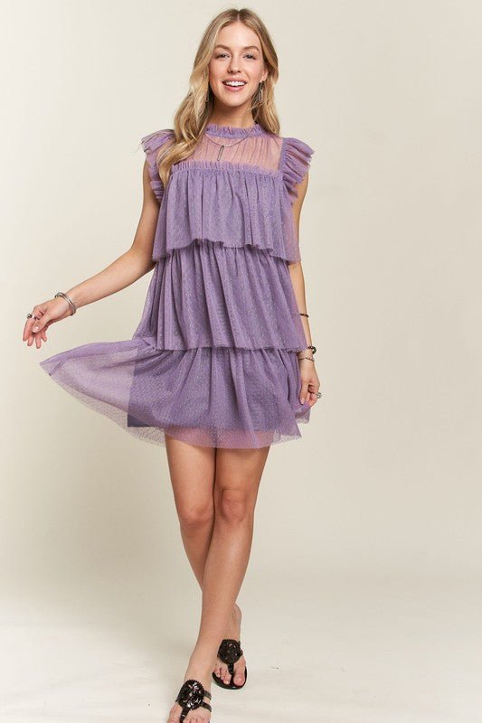 ADORA - Layered Tulle Mini Dress in Mauve