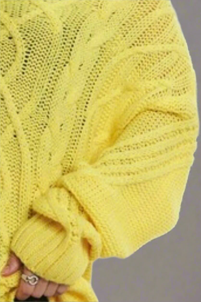 ADORA - Off Shoulder Cable Knit Sweater in Bright Lemon Yellow