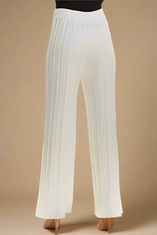ADORA - Off - White Drawstring Waist Wide Leg Knit Pants