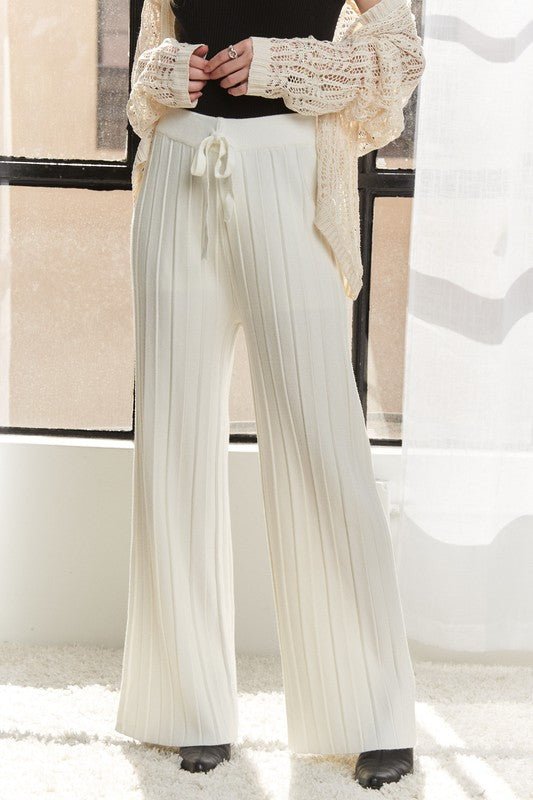 ADORA - Off - White Drawstring Waist Wide Leg Knit Pants