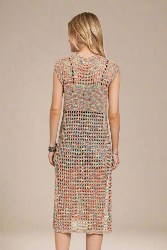 ADORA - Open Knit Midi Cover Up in Rainbow Mix