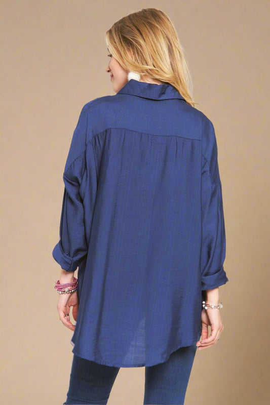 ADORA - Oversized Button - Up Shirt in Dark Indigo Blue