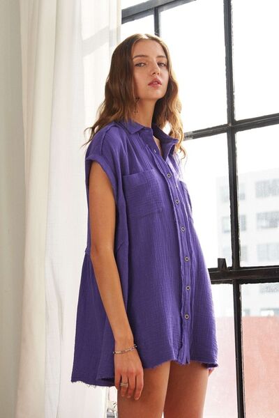 ADORA - Raw Hem Short Sleeve Shirt in Violet