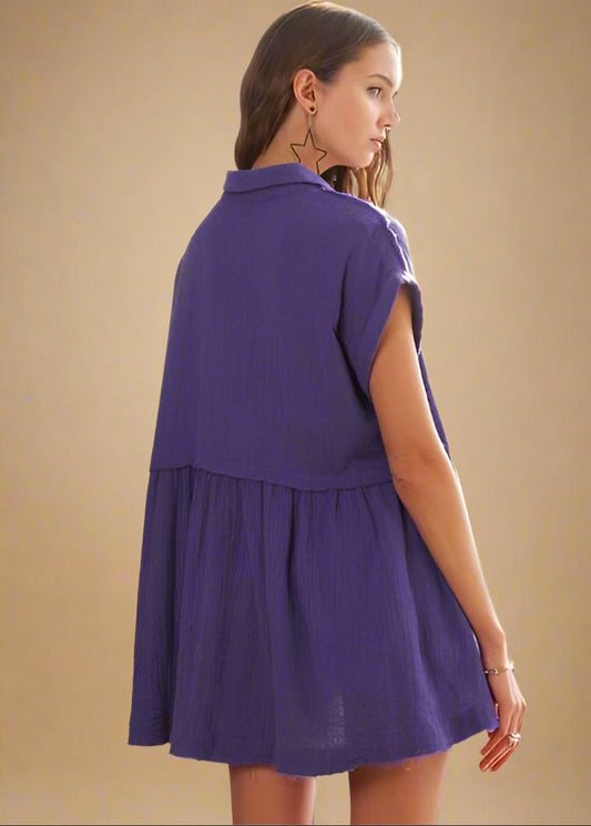 ADORA - Raw Hem Short Sleeve Shirt in Violet