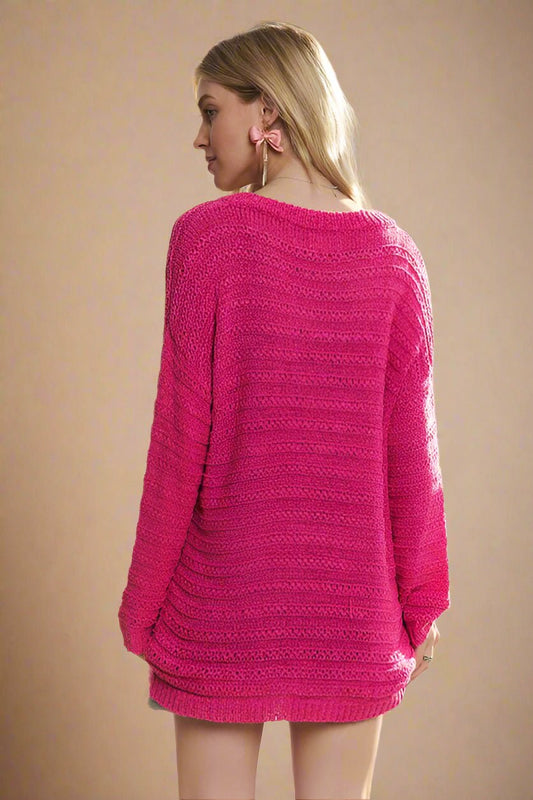 ADORA - Relaxed Fit V - Neck Sweater in Deep Rose