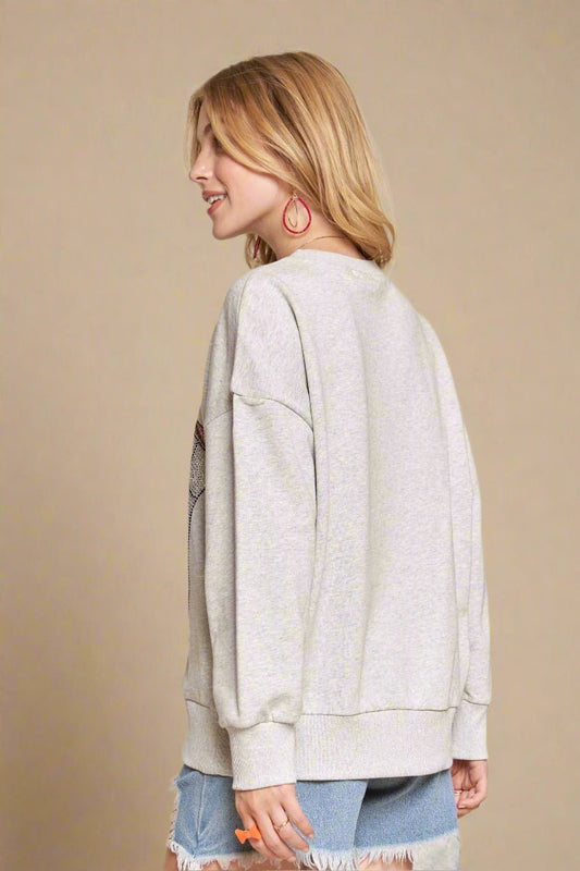 ADORA - Rhinestone Cowboy Boot Sweatshirt in Heather Gray