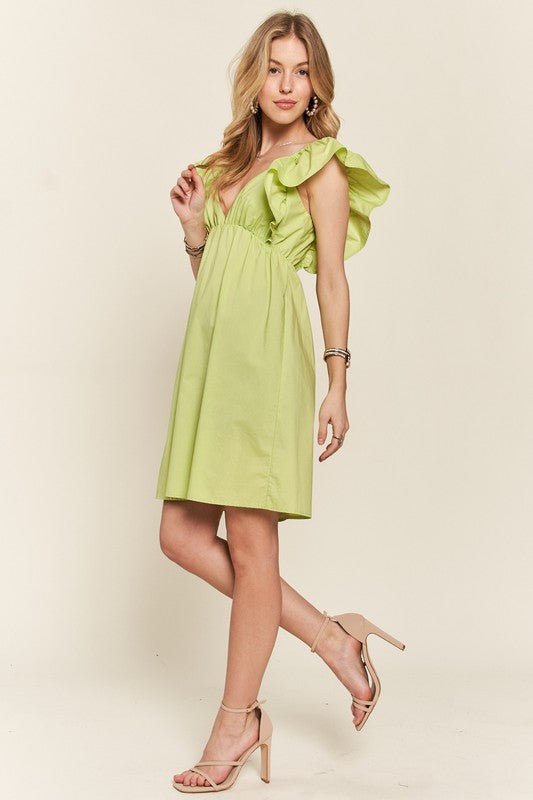 ADORA - Ruffled Cap Sleeve Babydoll Mini Dress in Lime