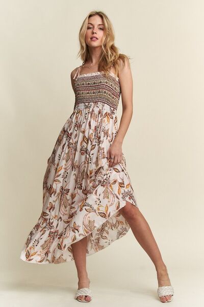 ADORA - Smocked Printed Cami Maxi Dress in Ivory