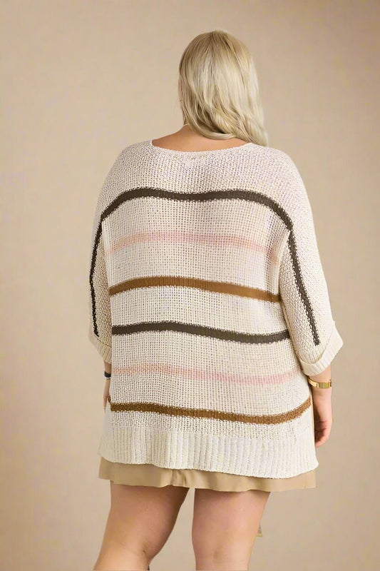 ADORA - Striped Lightweight Sweater in Ivory Mocha Mix