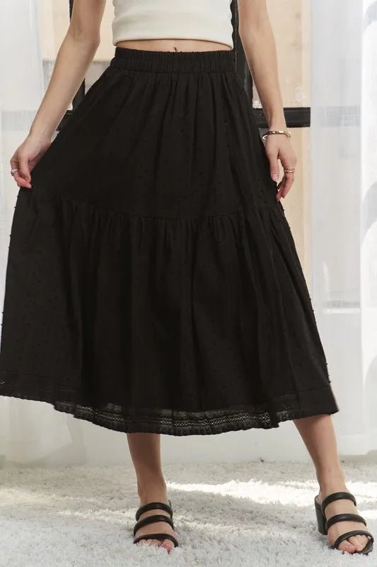 ADORA - Tiered Cotton Midi Skirt in Black
