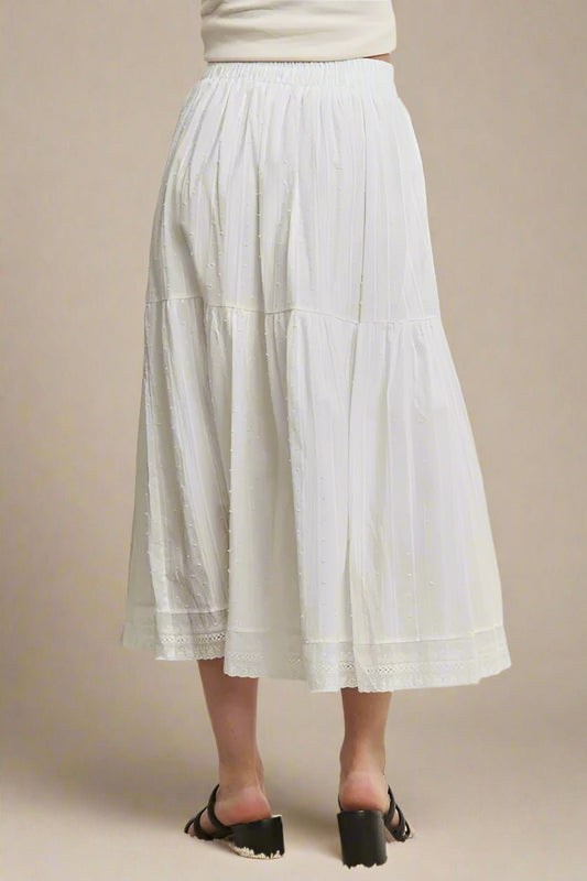 ADORA - Tiered Cotton Midi Skirt in Ivory