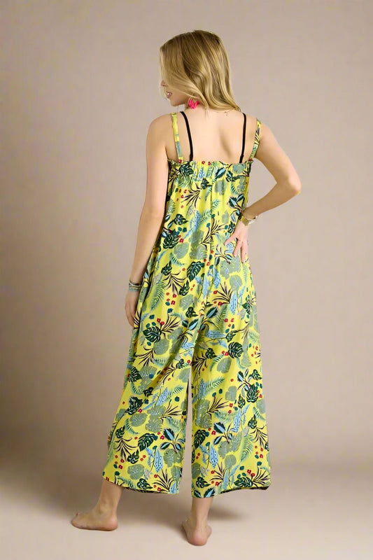 ADORA - Tropical Print Wide Leg Jumpsuit in Citrus Yellow