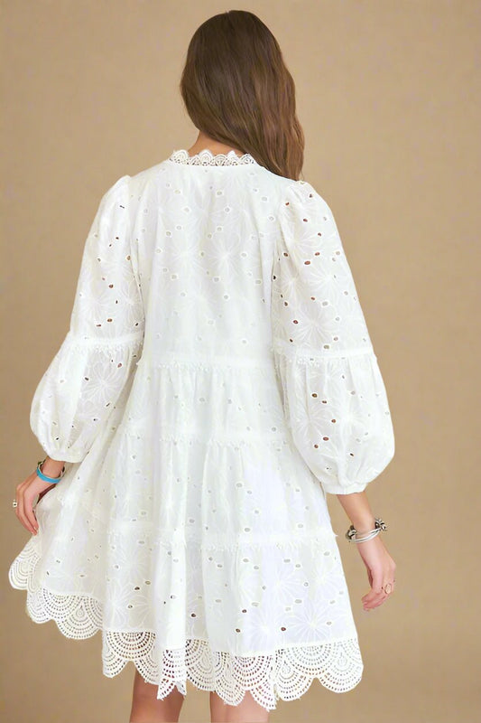 ADORA - White Lace Detail Mini Babydoll Dress