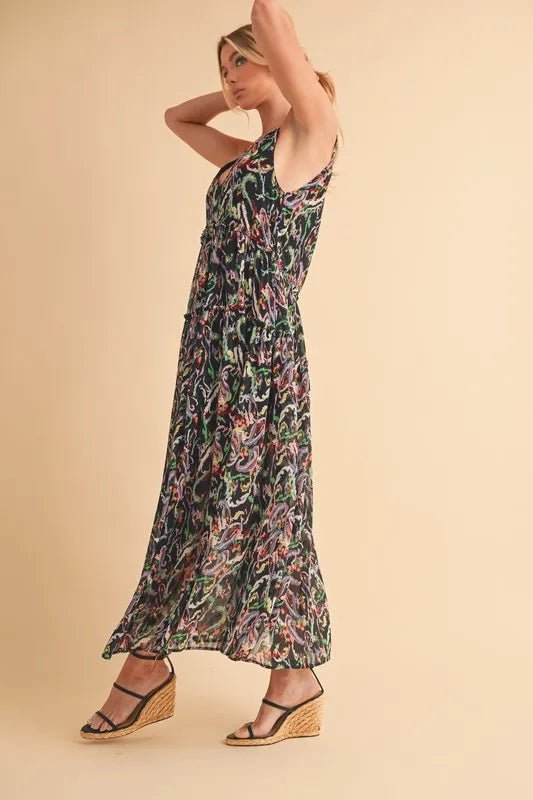 AEMI+CO - Black Abstract Print Maxi Dress