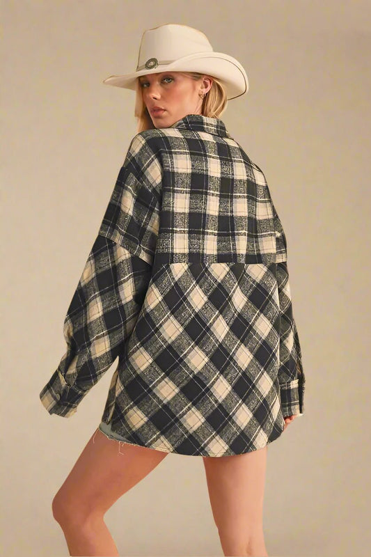 AEMI+CO - Black & Beige Plaid Half - Zip Pullover