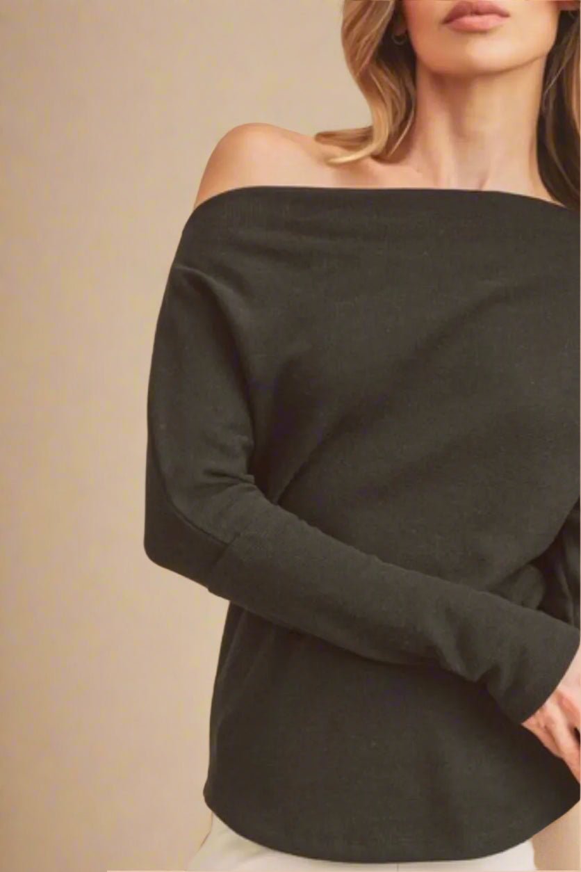 AEMI+CO - Black Off - Shoulder Knit Top