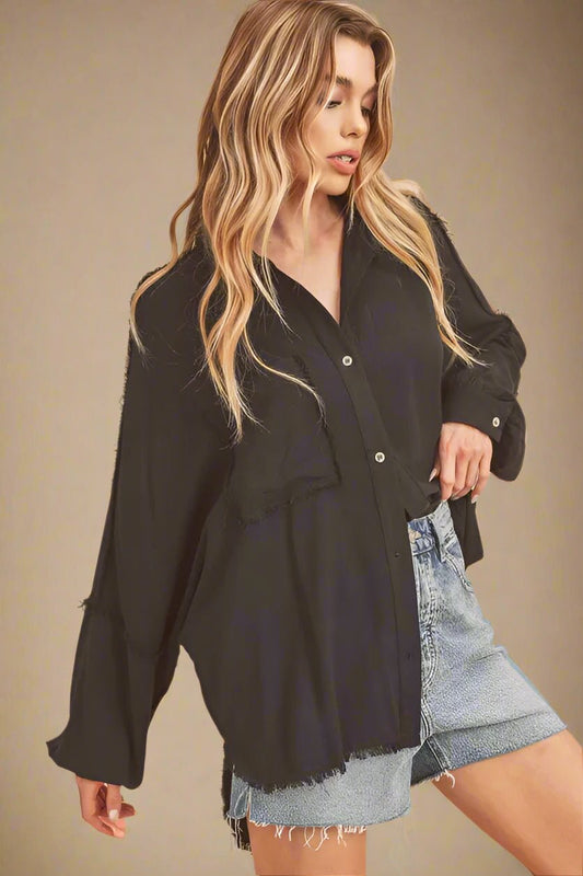 AEMI+CO - Black Raw Edge Button - Up Shirt