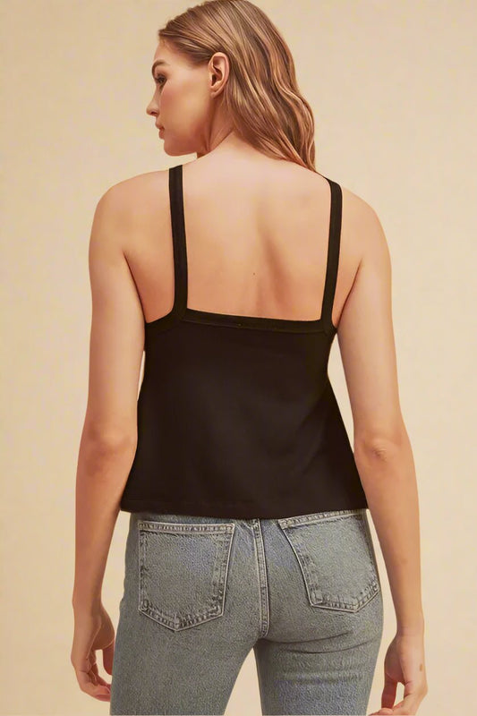 AEMI+CO - Black Ribbed High Neck Tank