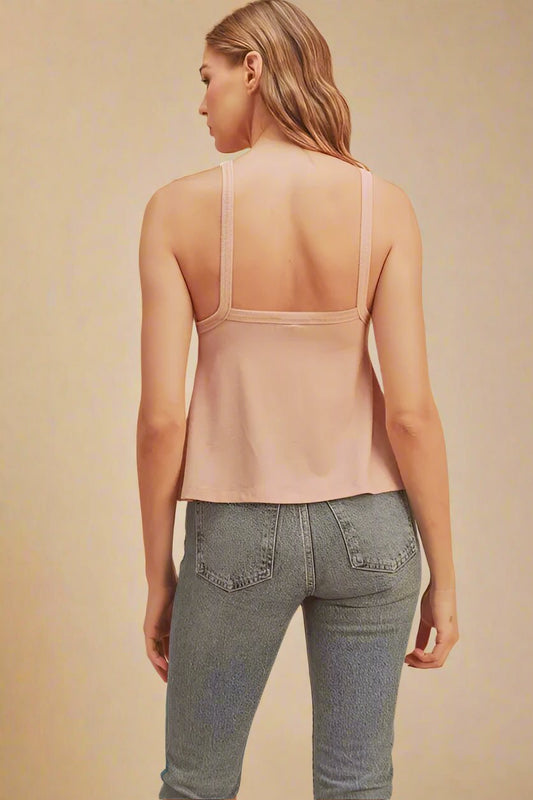 AEMI+CO - Blush Ribbed Halter Crop Tank