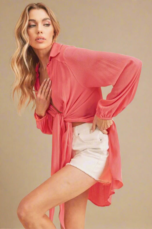 AEMI+CO - Coral Rose Wrap Blouse